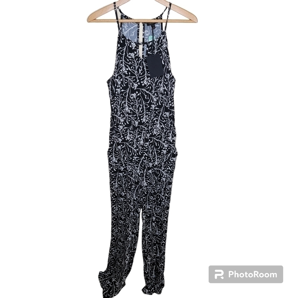 NWT Stitch Fix Goldray Black & White Vine Print Lowrey Knit Jumpsuit Size Large